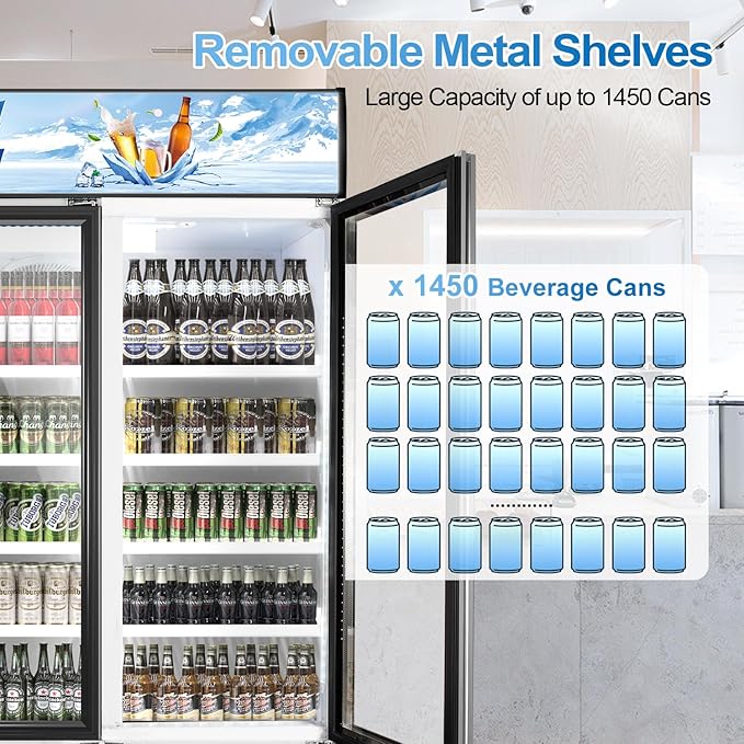 Tylza Commercial Refrigerator, Three Glass Door Display Beverage Fridge - Image 3