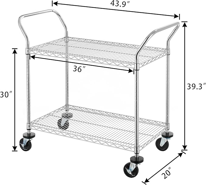 Finnhomy 2-Tier Commercial Grade Rolling Cart, Heavy Duty Utility Cart - Image 3