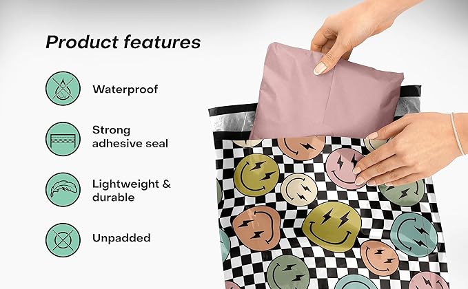 10x13 Poly Mailers – Smiles Checkerboard – Waterproof, Tear-Resistant Shipping - Image 4
