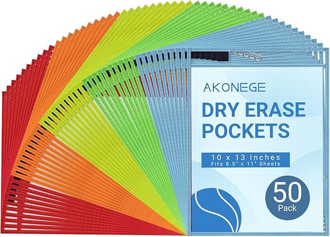 AKONEGE 50 Pack Oversized Dry Erase Pocket Sleeves by AKONEGE