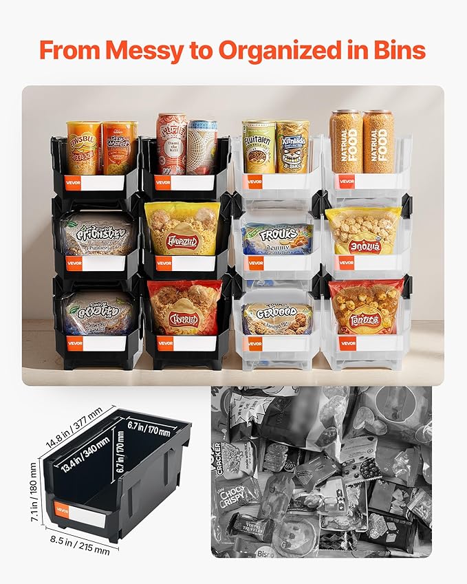VEVOR Plastic Stackable Storage Bins, 14.8 x 8.5 x 7.1 inch, Plastic Containers - Image 2