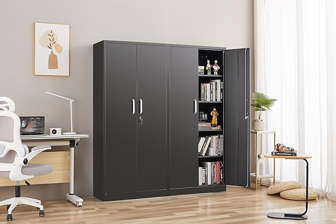 Metal Storage Cabinet with Adjustable Shelves, Garage Cabinet with 2 Lockable - Image 8