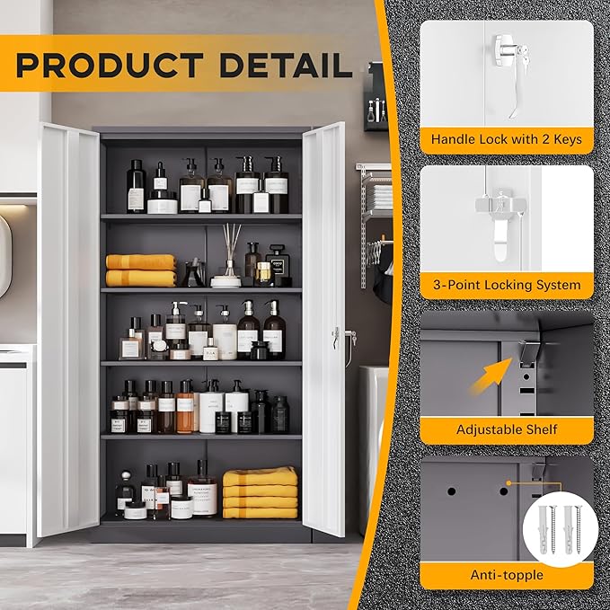 Greenvelly Metal Garage Storage Cabinet - Image 6