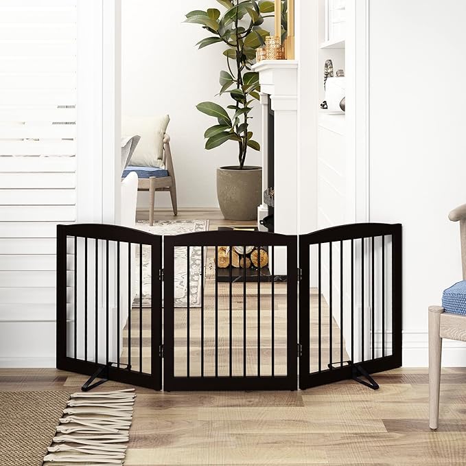 Freestanding Pet Gate for Dogs, Foldable Wooden Dog Gate for House, Indoor Dog - Image 2
