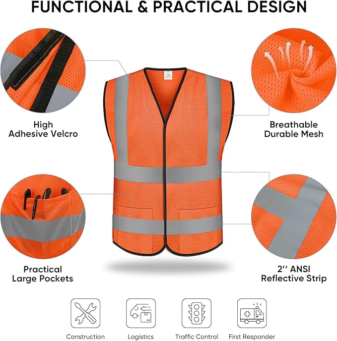 TICONN 2PK/4PK Reflective Safety Vest, High Visibility Vest - Image 2
