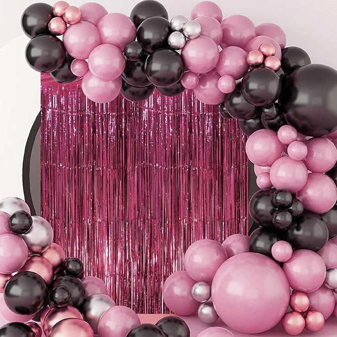 3 Pack 3.3 x 8.2 ft Burgundy Foil Fringe Backdrop Curtains, Tinsel Streamers - Image 5