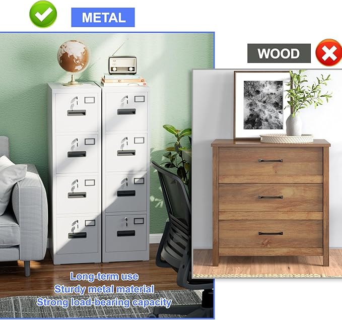 SUXXAN 4 Drawer File Cabinet, Metal Vertical File Storage Cabinet - Image 8