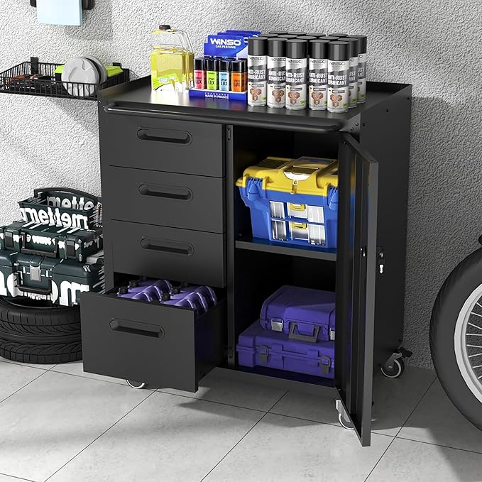 Metal Garage Storage Cabinet on Wheels, Lockable Rolling Tool Cabinet - Image 2