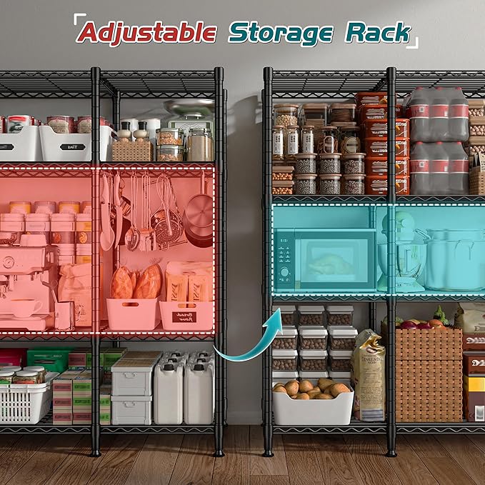 REIBII 78.4''W Wire Shelving Garage Shelving Unit Load 1500LBS, 4 Tier Metal - Image 6