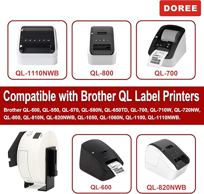 DOREE 10 Rolls DK1201 Die-Cut Standard Address Labels 1.14"x3.5" Black on White - Image 3