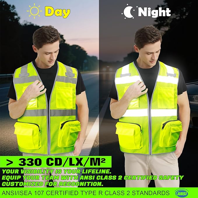BeautyWill Custom Logo 5 Pack Safety Vest Mesh High Visibility Reflective Vest - Image 2