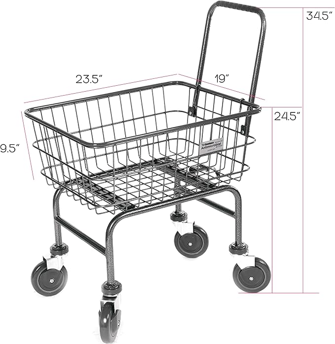 Rolling Laundry Cart with Wheels, Metal Wire Basket, Heavy Duty Utility Cart - Image 2