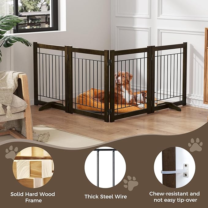 Wire Dog Gate Solid Wood Frame, Anti-Chewing, Indoor Freestanding Pet Gate - Image 5