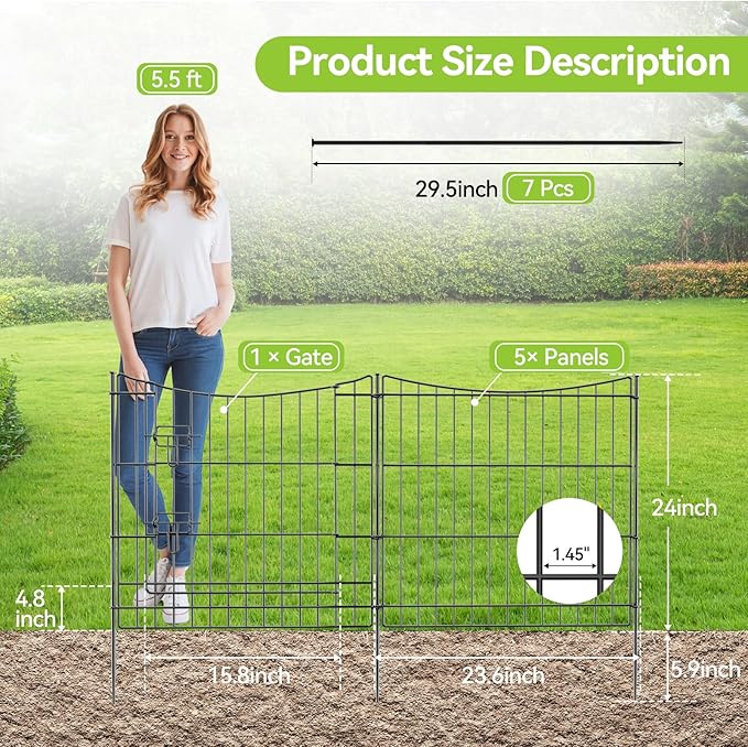 INJOPEXI Garden Fence 6 Panels 11.8ft×24in Decorative Garden Fences - Image 2