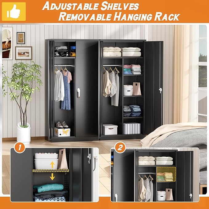 INTERGREAT Metal Wardrobe Closet, Armoire Wardrobe Closet - Image 4