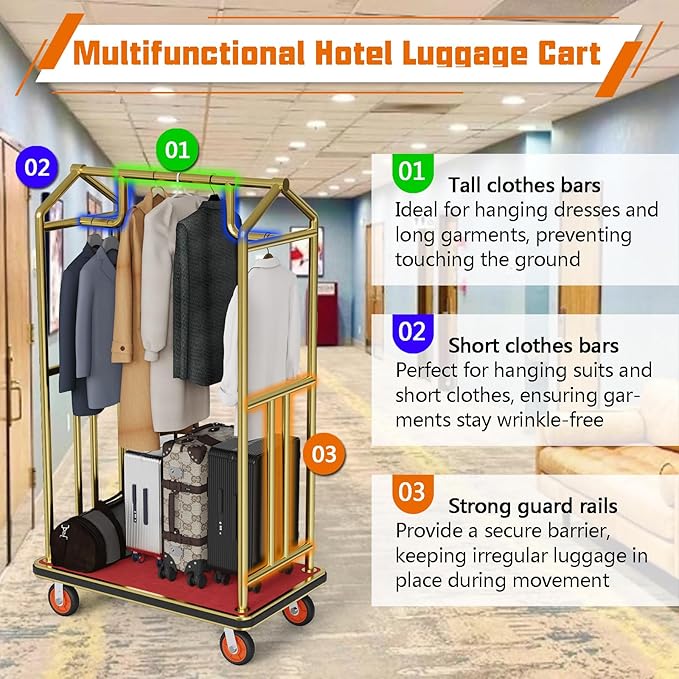 Gold Hotel Luggage Cart - Image 4