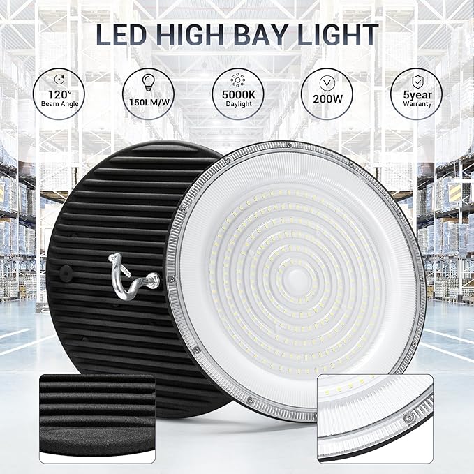 200W UFO Led High Bay Light, 5000K Daylight Commercial Bay Lighting, IP66 - Image 5