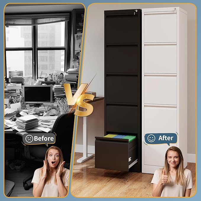 5 Drawer File Cabinet with Lock, Vertical Filing Cabinets - Image 7
