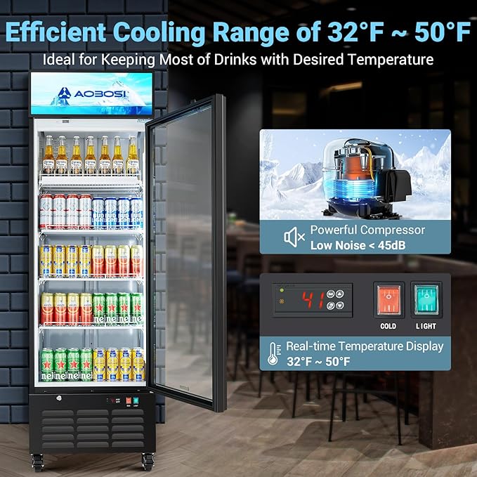 AAOBOSI Commercial Merchandiser Refrigerator, 17.09Cu.Ft Glass Door Display - Image 3
