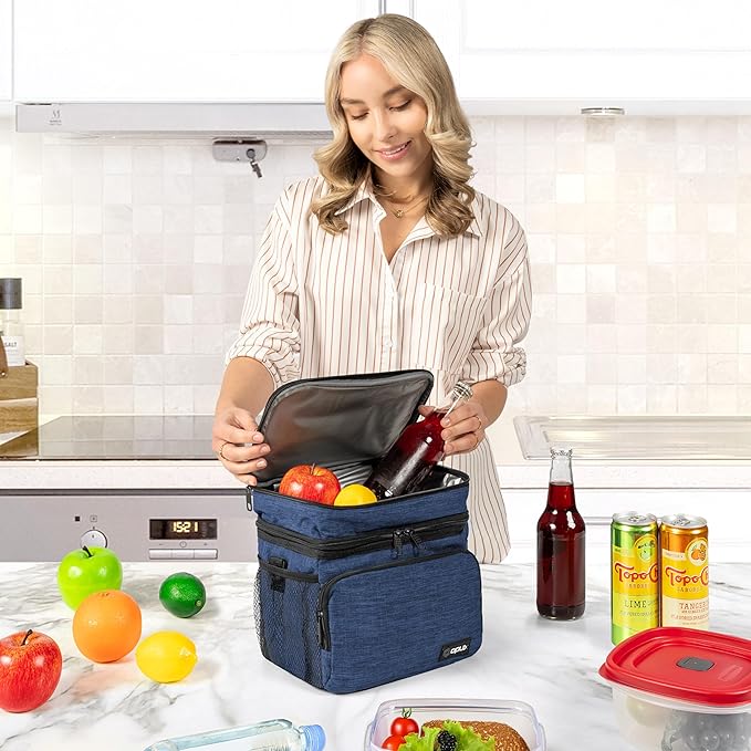 opux Insulated Lunch Bag for Men Women, Large Dual Compartment Cooler Bag - Image 3