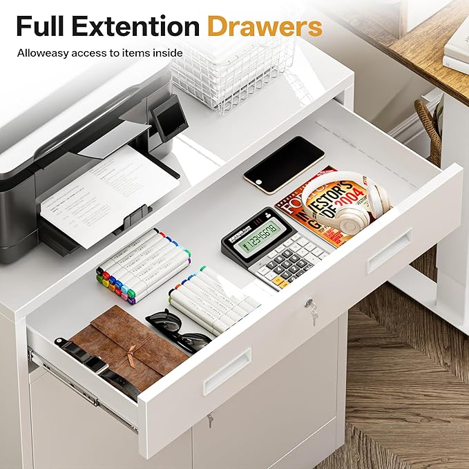 Metal Storage Cabinets with Drawer, Small White Steel File Cabinet - Image 7