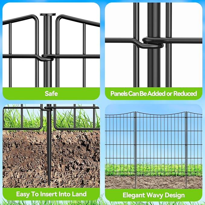 INJOPEXI Decorative Garden Fence 6 Panels 11.8ft×30in Garden Fences Outdoor - Image 6