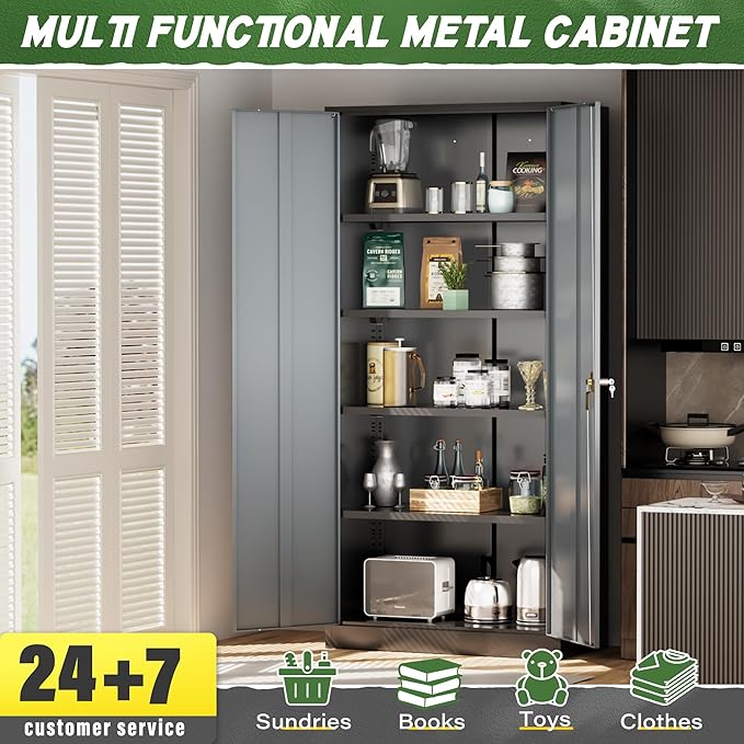 Greenvelly Metal Storage Cabinet, 72 Inch Lockable Storage Cabinet - Image 7