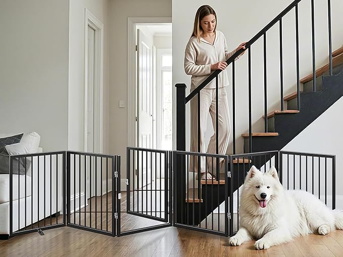 Vantas Folding No-Assembly Metal Pet Gate 120" Wide, Freestanding Accordion - Image 4