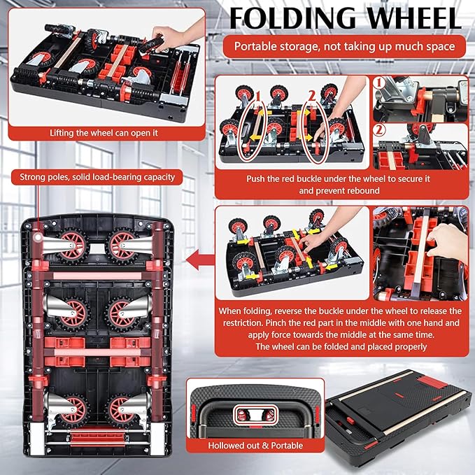 Collapsible Hand Truck w/Foldable Basket & Brake Wheel, Retractable Platform & - Image 6