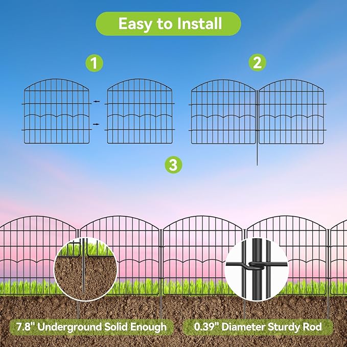 Decorative Garden Fence 6 Panels 12 ft×24in Metal Garden Fences, No Dig Animal - Image 3
