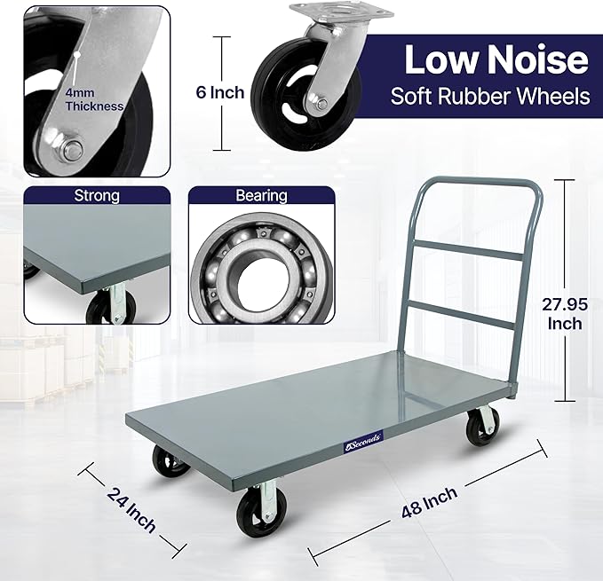 5Seconds Platform Cart Industrial Dolly Heavy Duty 48” X 24” Platform Hand Push - Image 2