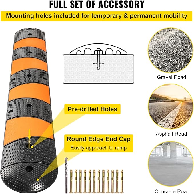 VEVOR Rubber Speed Bump, 1 Pack 2 Channel Speed Bump Hump, 72.8 x 12.2 x 2.2 - Image 6