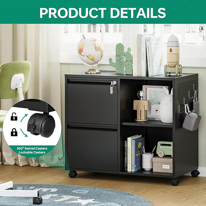 Letaya Mobile File Cabinet, Metal Lateral Rolling Printer Stand Filing Cabinets - Image 5