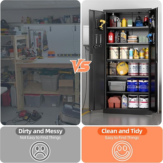 Metal Storage Cabinet with 5 Adjustable Shelves and Pegboard, Lockable File - Image 6