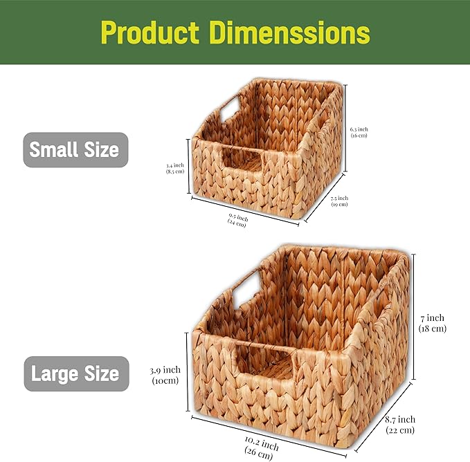 Wicker Pantry Basket Set of 2 – Handwoven Water Hyacinth Wicker Storage Baskets - Image 2