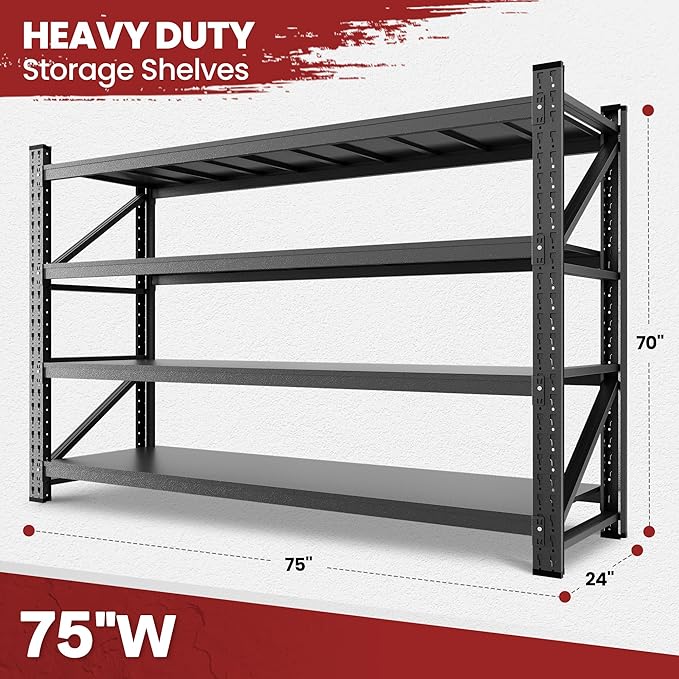 75" Wide Industrial Storage Shelves, 9000LBS Garage Shelving Heavy Duty - Image 2