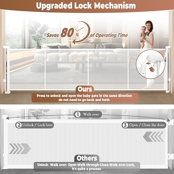 200.1" Retractable Baby Gate Extra Wide, Mesh Gate Long Child Gate Pet Gate - Image 5