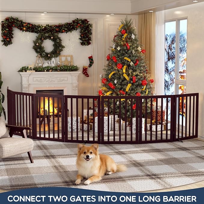 Homykic Bamboo Freestanding Dog Gate, No Assembly Pet Gate Indoor, 24”H x 75”W - Image 8