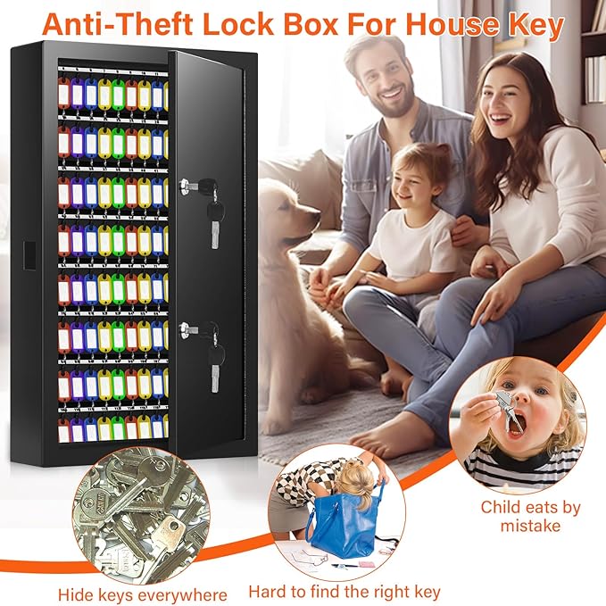 200 Keys Dual Lock Key Cabinet, Anti-Theft Key Lock Box - Image 8