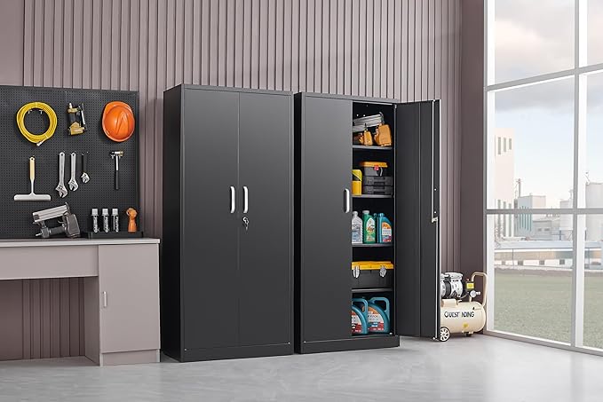 Metal Storage Cabinet with Adjustable Shelves, Garage Cabinet with 2 Lockable - Image 7