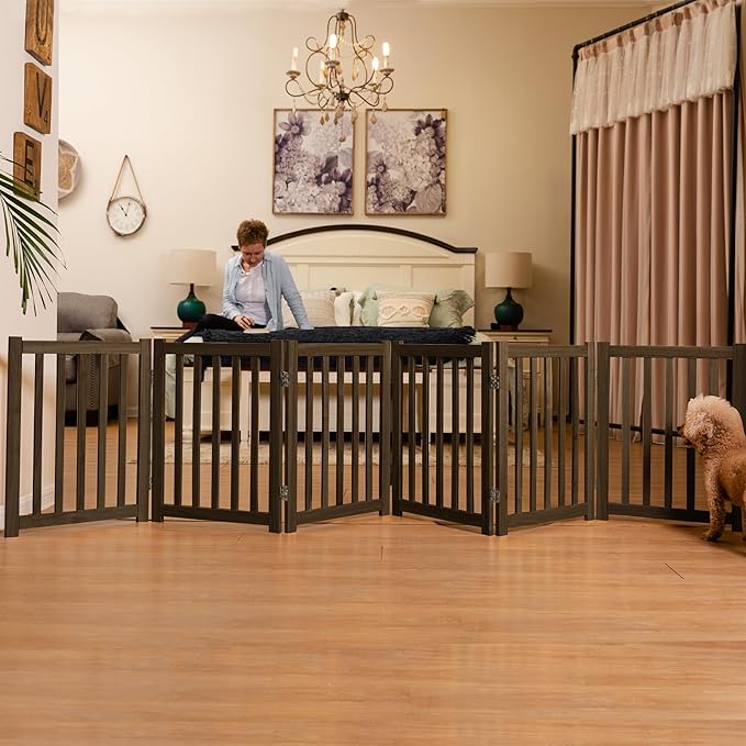 LZRS 6-Panel Extra-Wide Freestanding Wooden Dog Gate Indoor – 24”High Foldable - Image 6