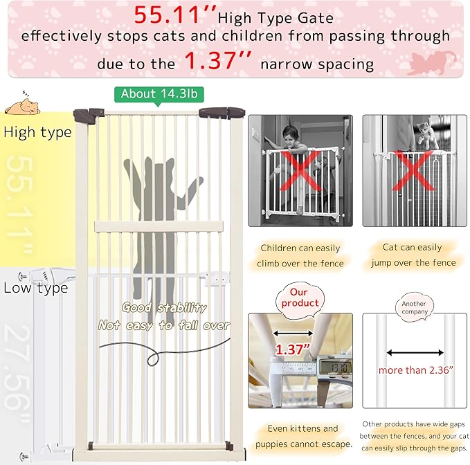 Lumizone Extra Tall Pet Gate 55.12" High Pressure Mounted 59.25"-63.38" Extra - Image 4