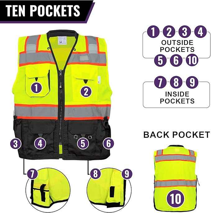 Global Glove GLO-099 Premium High-Visibility Surveyors Safety Vest, Lightweight - Image 5