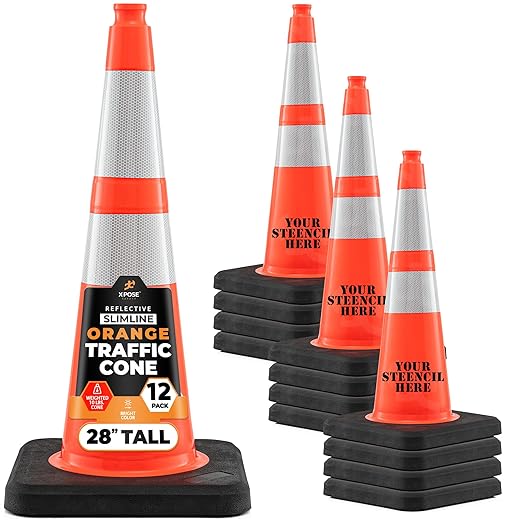 Xpose Safety 28 Inch Orange Slim Line Traffic Cones Heavy Duty 10lb by XposeSafety