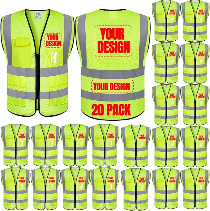 BeautyWill 10/20 Pack Custom Logo Safety Vest, Bulk High Visibility Class 2 by BeautyWill