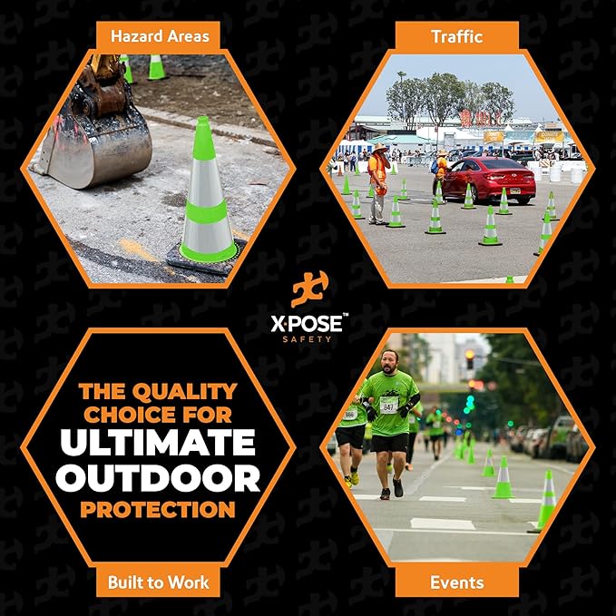 Xpose Safety 28” Lime Green Traffic Cone Dual 6" & 4" Reflective Collar – 12 - Image 8