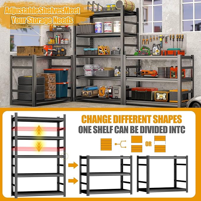 Storage Shelves, Garage Metal Shelving Unit, Adjustable, Double-Layer Column - Image 8