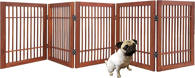 Pet Dog Gate Strong and Durable Freestanding Folding Acacia Hardwood Portable - Image 2