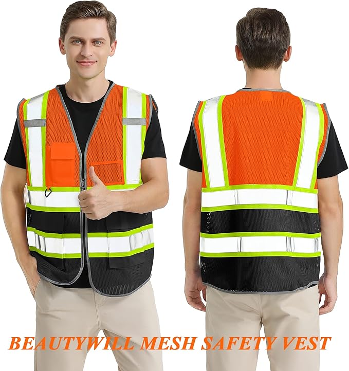 BeautyWill Custom Logo Safety Vest Class 2 High Visibility Reflective Vest - Image 5