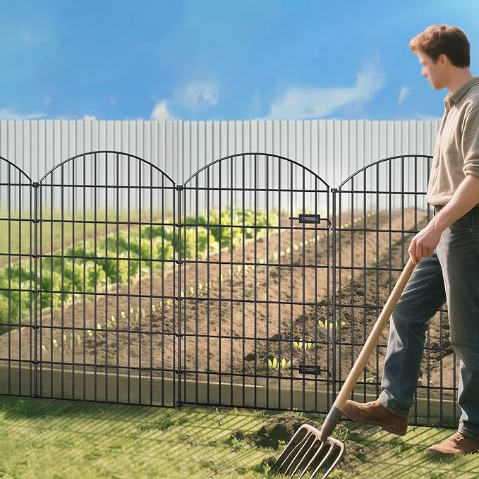 Metal Garden Fence with Gate 48in x 12.7ft, 1 Gate+ 4 Panels Dog Fence Border - Image 5